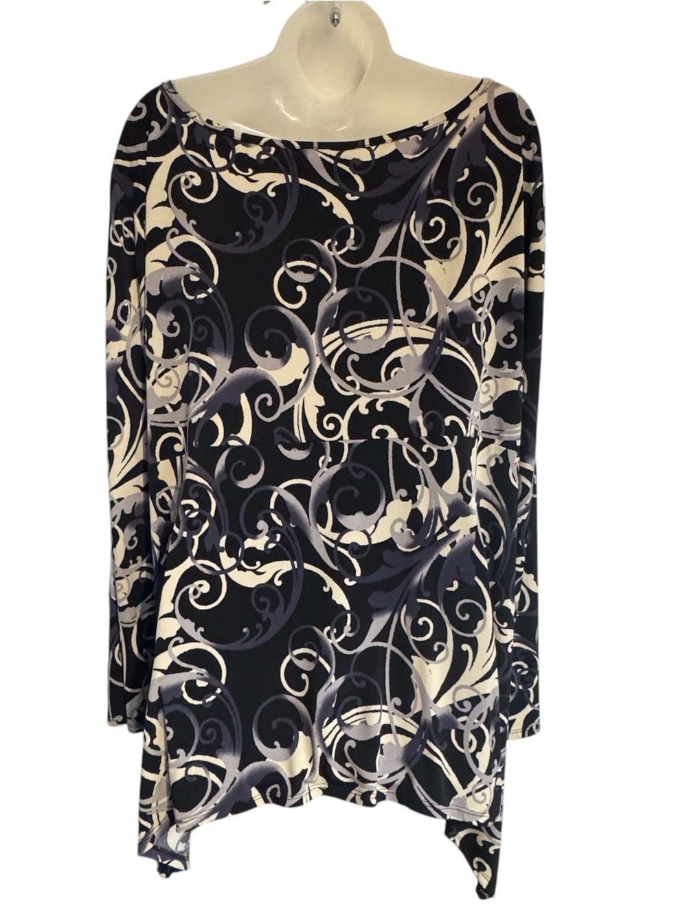 ANTTHONY BLACK PURPLE & CREAM SWIRL PRINT TUNIC TOP PLUS: 2X #Z - Picture 6 of 7